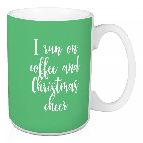 I Run On Coffee And Christmas Cheer in Light Green 15 oz Mug