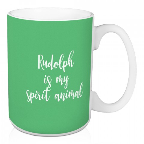 Rudolph Is My Spirit Animal in Light Green 15 oz Mug