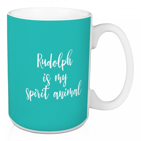 Rudolph Is My Spirit Animal in Green 15 oz Mug