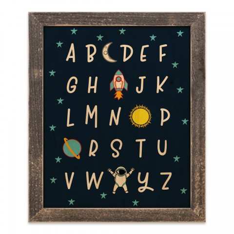 Space Alphabet 14x11 Framed Wood Print