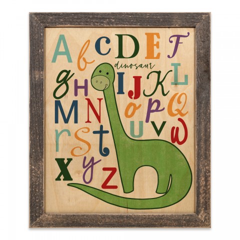 Dinosaur Alphabet 14x11 Framed Wood Print