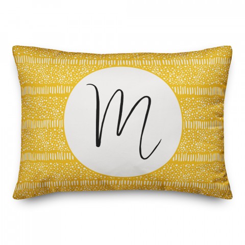 Yellow Dot and Dash Pattern Monogram 14x20 Personalized Indoor / Outdoor Pillow