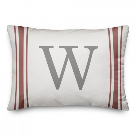 Red Farmhouse Stripes Monogram 14x20 Personalized Indoor / Outdoor Pillow
