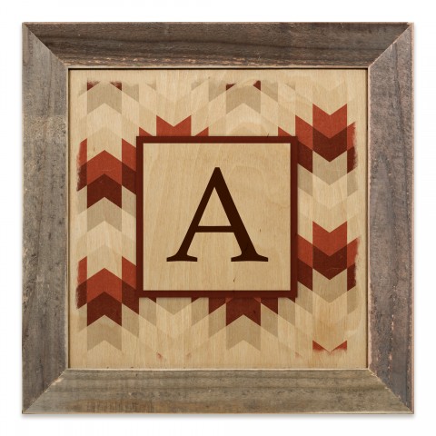 Southwest Pattern Monogram 12x12 Personalized Framed Wood Print