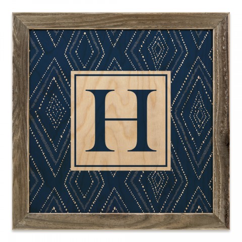 Navy Tribal Monogram 12x12 Personalized Framed Wood Print