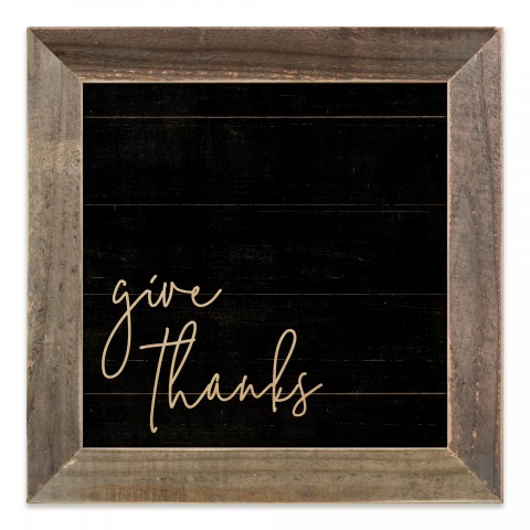 Distressed Give Thanks Script 12x12 Framed Wood Print