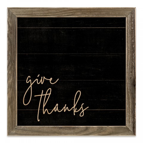 Distressed Give Thanks Script 12x12 Framed Wood Print
