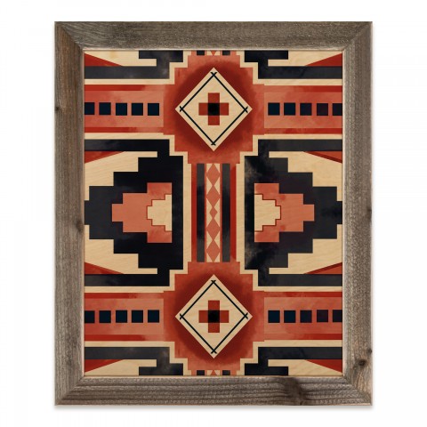 Coral and Blue Southwest Pattern 20x16 Framed Wood Print
