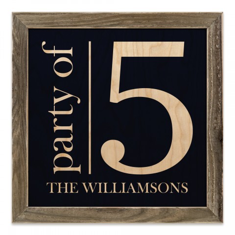 Party of 5 on Navy 12x12 Personalized Framed Wood Print