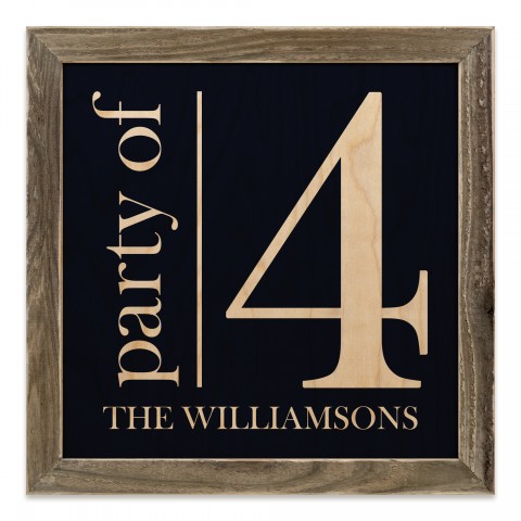 Party of 4 on Navy 12x12 Personalized Framed Wood Print