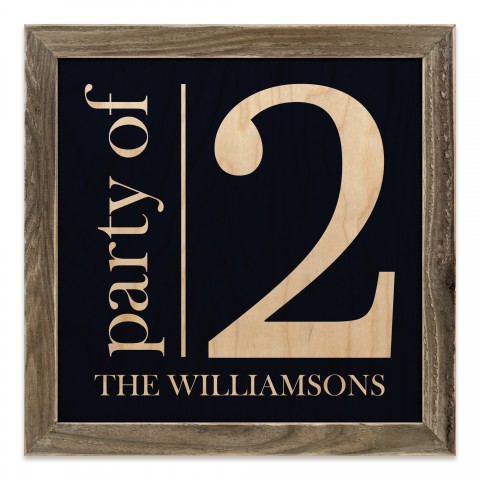 Party of 2 on Navy 12x12 Personalized Framed Wood Print