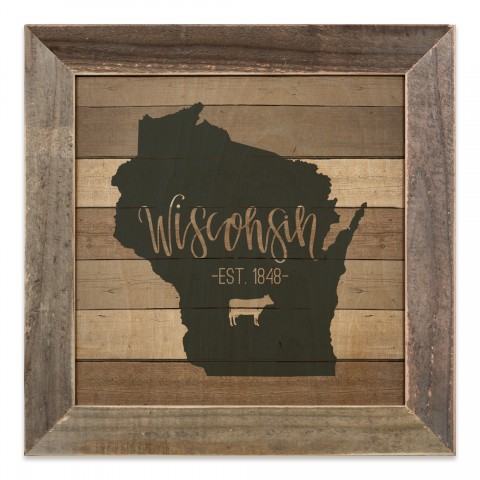 Wisconsin State Shiplap 12x12 Framed Wood Print