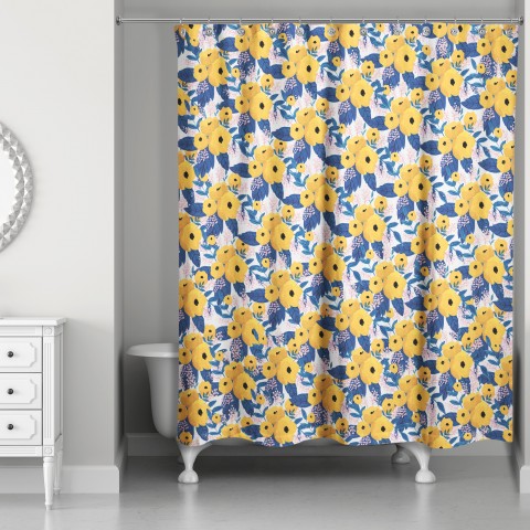 Yellow Floral Pattern 71x74 Shower Curtain