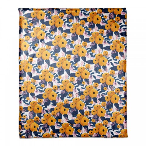 Yellow Floral Pattern 50x60 Coral Fleece Blanket