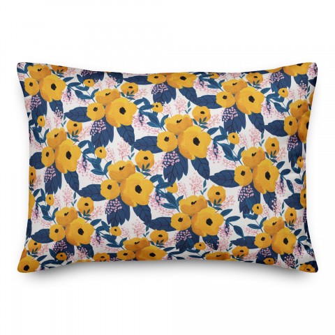 Yellow Floral Pattern 14x20 Spun Poly Pillow