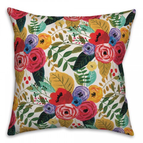 Bright Multi Floral Pattern 18x18 Spun Poly Pillow