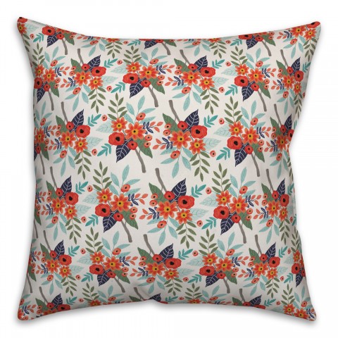 Orange Floral Pattern 18x18 Spun Poly Pillow