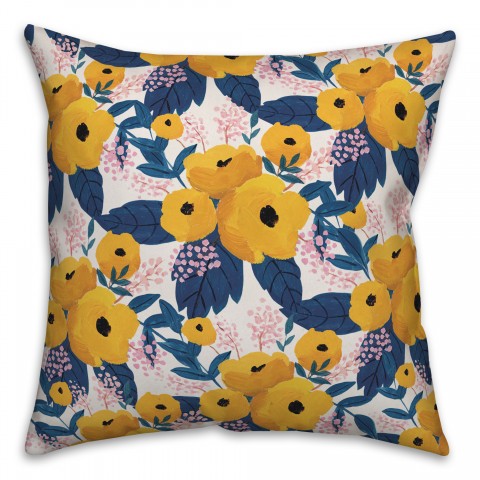 Yellow Floral Pattern 18x18 Spun Poly Pillow
