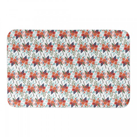 Orange Floral Pattern 34x21 Bath Mat