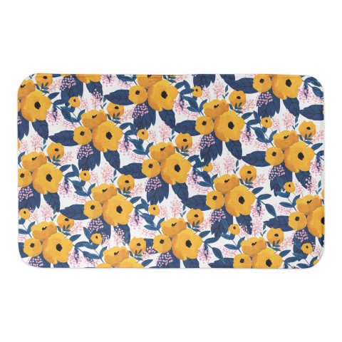 Yellow Floral Pattern 34x21 Bath Mat