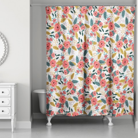 Blush Floral Pattern 71x74 Shower Curtain