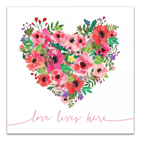 Love Lives Here Floral Heart Canvas Wall Art