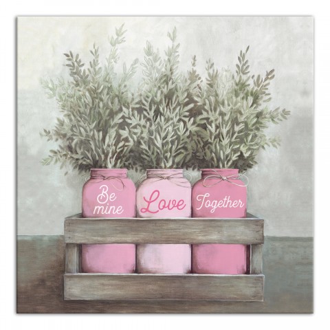 Valentine's Mason Jar Greenery 16x16 Canvas Wall Art