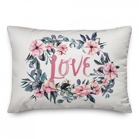Love Watercolor Wreath 14x20 Spun Poly Pillow