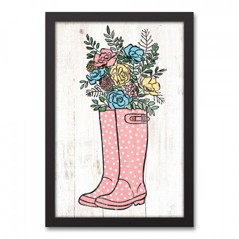 Flowers in Polka Dot Rainboots 12x18 Black Framed Canvas