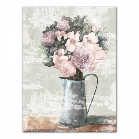 Flower Bouquet in Metal Pitcher 18x24 Canvas Wall Art