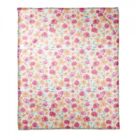Painterly Florals 50x60 Coral Fleece Blanket