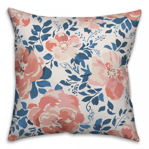 Painterly Peach Flowers Pillow