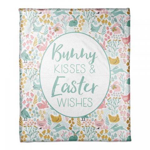 Bunny Kisses and Easter Wishes 50x60 Coral Fleece Blanket
