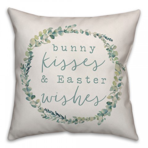 Bunny Kisses and Easter Wishes 18x18 Spun Poly Pillow