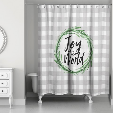 Joy to the World Buffalo Check 71x74 Shower Curtain