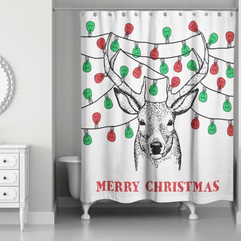 Christmas Deer with Lights 71x74 Shower Curtain