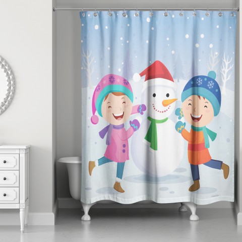 Children Snowman Scene 71x74 Shower Curtain