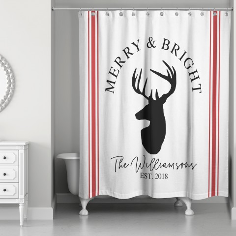 Merry and Bright Reindeer 71x74 Personalized Shower Curtain