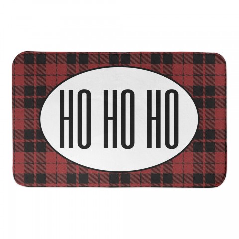 Black and Red Plaid Ho Ho Ho 34x21 Bath Mat