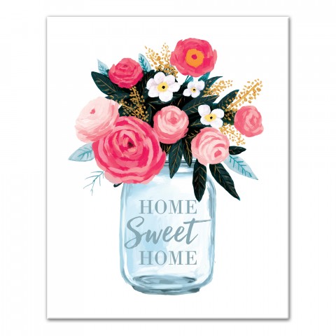 Home Sweet Home Floral Mason Jar Canvas Wall Art