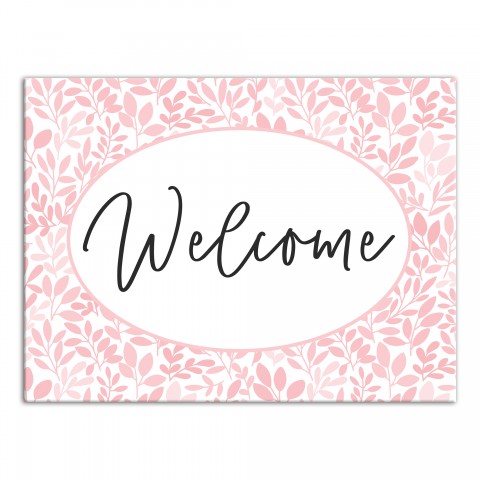 Welcome Pink Leaves Canvas Wall Art