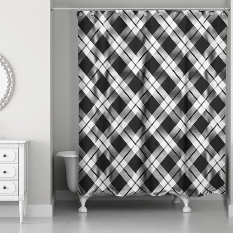 Black and White Diamond Plaid 71x74 Shower Curtain