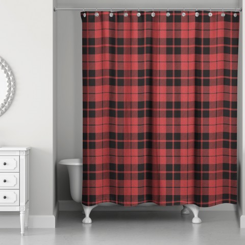 Red and Black Small Plaid 71x74 Shower Curtain