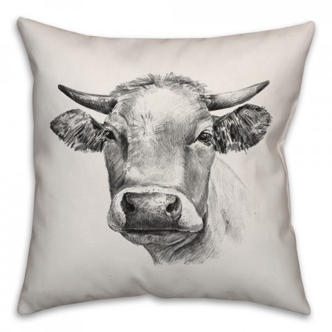 Charcoal Cow Sketch Pillow