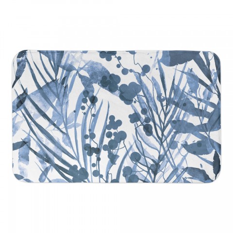 Blue Watercolor Florals 34x21 Bath Mat