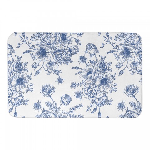 Vintage Blue Rose Pattern 34x21 Bath Mat