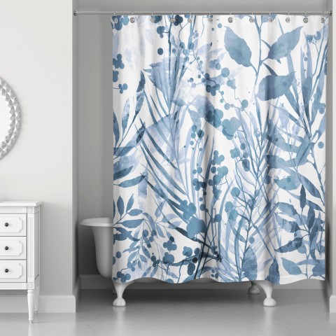 Blue Watercolor Florals 71x74 Shower Curtain