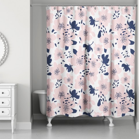 Blue and Blush Florals 71x74 Shower Curtain