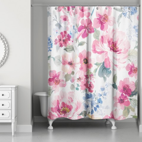 Pink Watercolor Florals 71x74 Shower Curtain