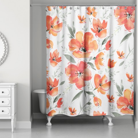 Orange and Red Blooms 71x74 Shower Curtain